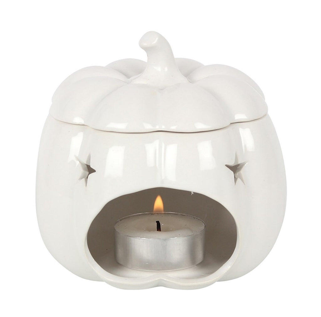 White Ceramic Pumpkin Burner With Lid